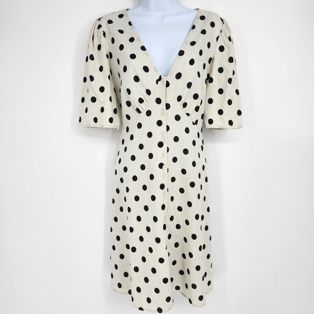 Gap Womens Retro Babydoll Shirt Dress Size L Polka Dot Linen Blend Coquette